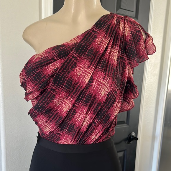 Bebe One-Shoulder Red and Black Dress - Picture 2 of 7